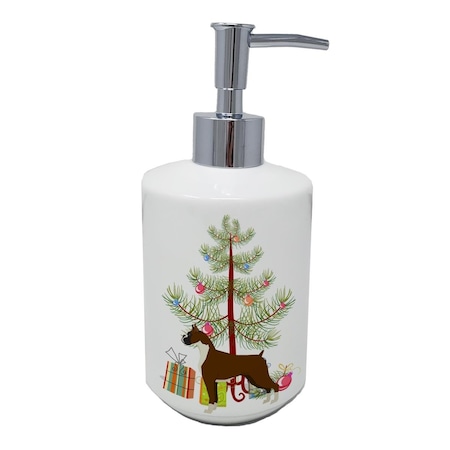 Carolines Treasures 7 x 3.5 in. Boxer Christmas Tree Ceramic Soap Dispenser CK3526SOAP